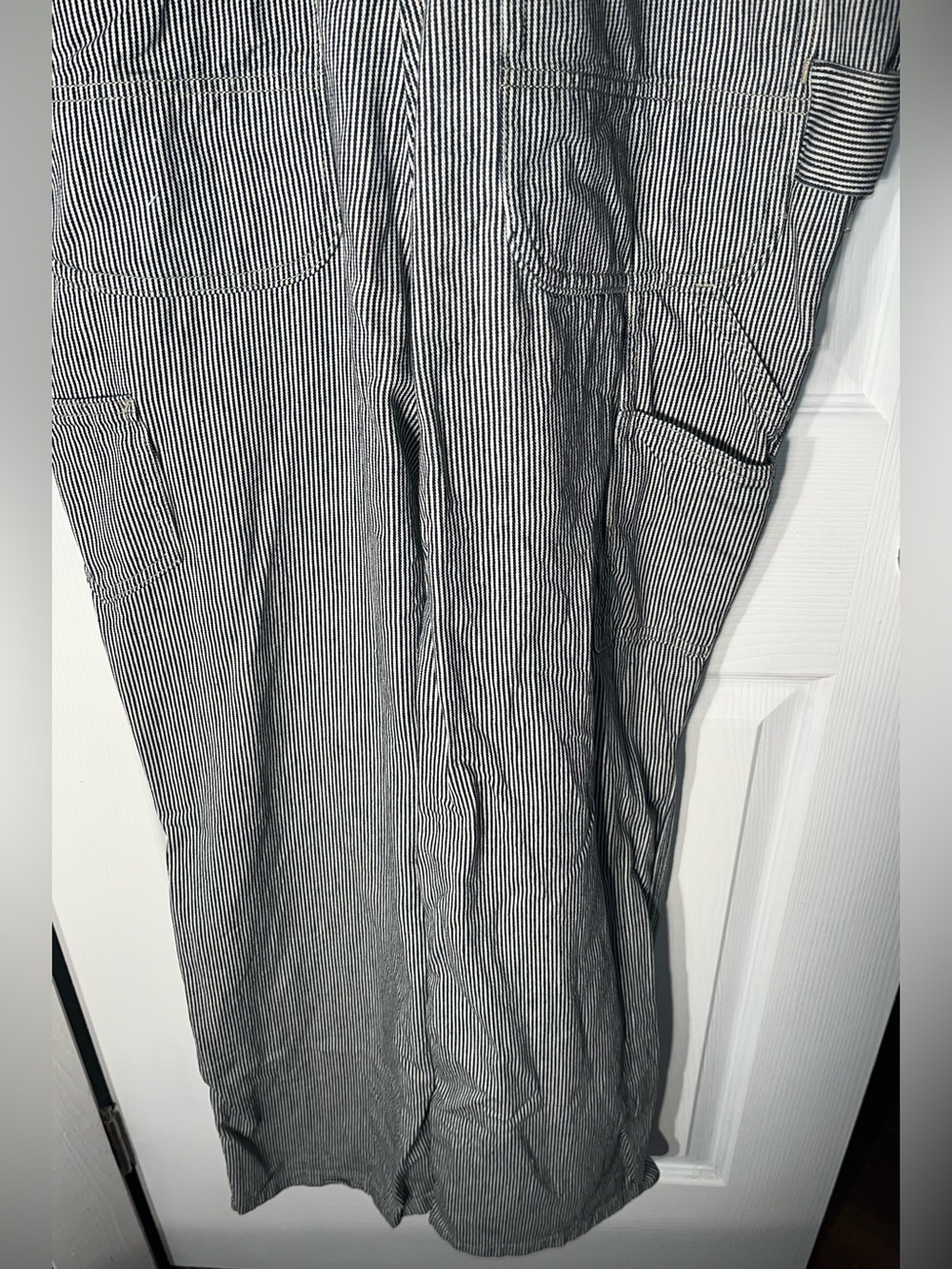 Carhartt Denim Bib Overall Women’s Large Relaxed Fit Cotton Railroad Stripe - Picture 15 of 15